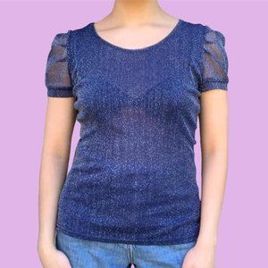 VINTAGE PUFF SLEEVE GLITTER TOP
